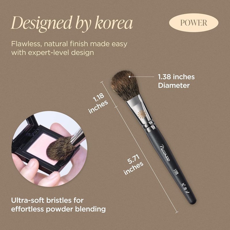 Piccasso 108 Blusher Brush – Soft Gray Squirrel Hair for Smooth and Natural Cheek Makeup, Fluffy Powder Applicator with Excellent Color Payoff, Small Face Brush for Daily Use, Professional Beauty - Image 2